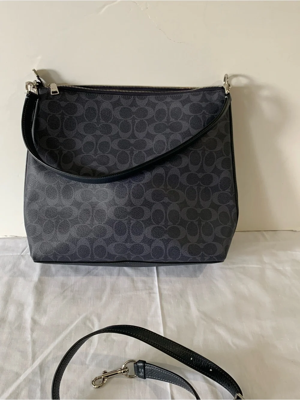 Coach navy blue and grey Signature shoulder bag